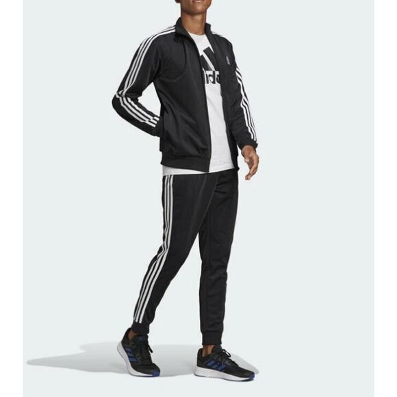 Adidas Men's Black White Essentials 3-Stripes Classic Track Suit Size L - Picture 10 of 11